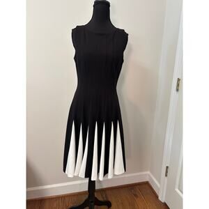 Tommy Hilfiger Contrast Pleated Scuba Fit & Flare Dress in Black and White